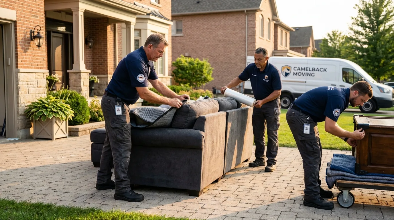 Large estate moving crew wrapping furniture in Odessa, FL