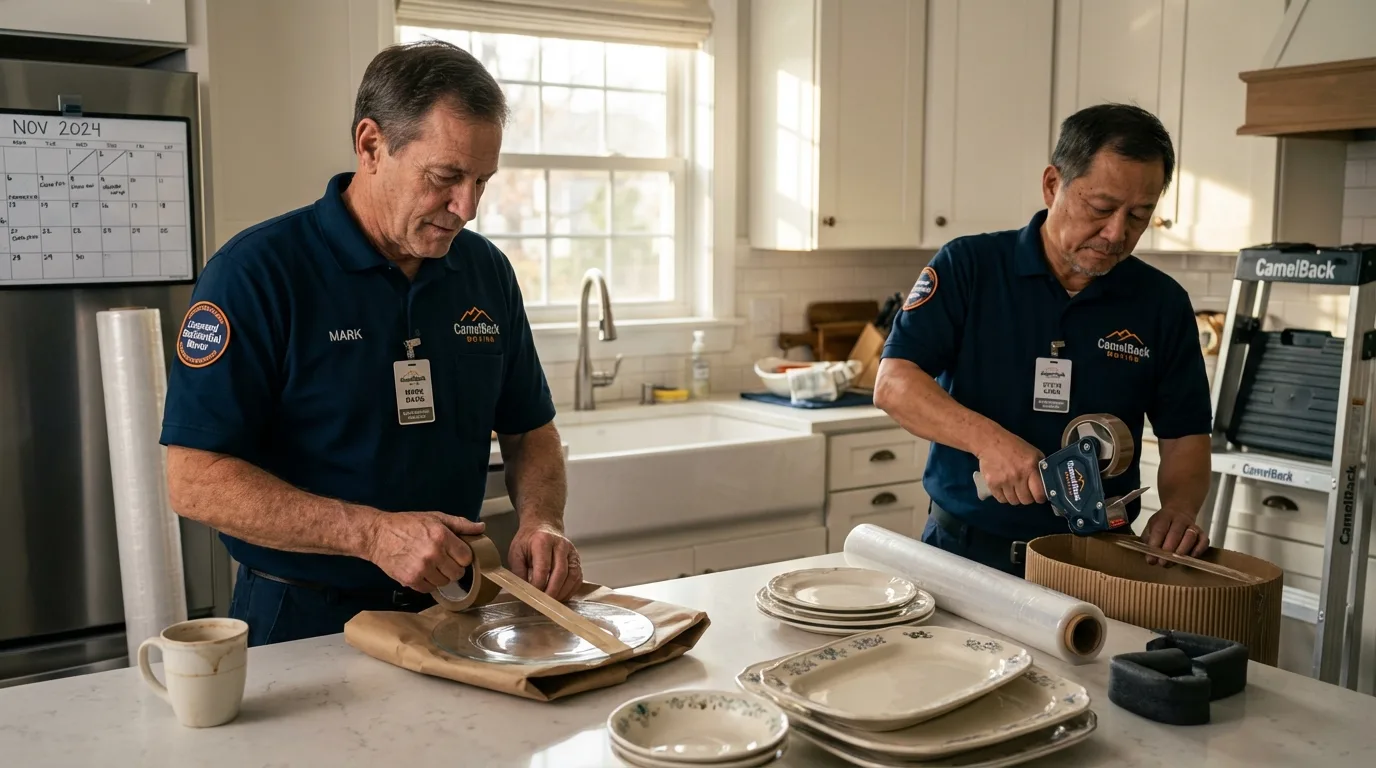 Professional crew packing kitchen dishware in Odessa, FL